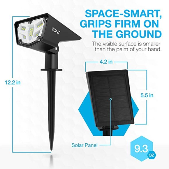 Vont LED Outdoor Solar Lights, [2 Pack] IPX7 Waterproof Landscape Spotlights - Picture 2 of 6